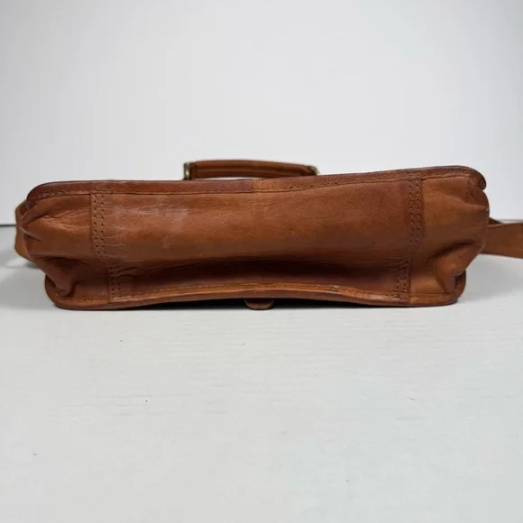 Vintage Distressed Cognac Leather Satchel Messenger Work Bag Laptop Brown - Picture 5 of 10